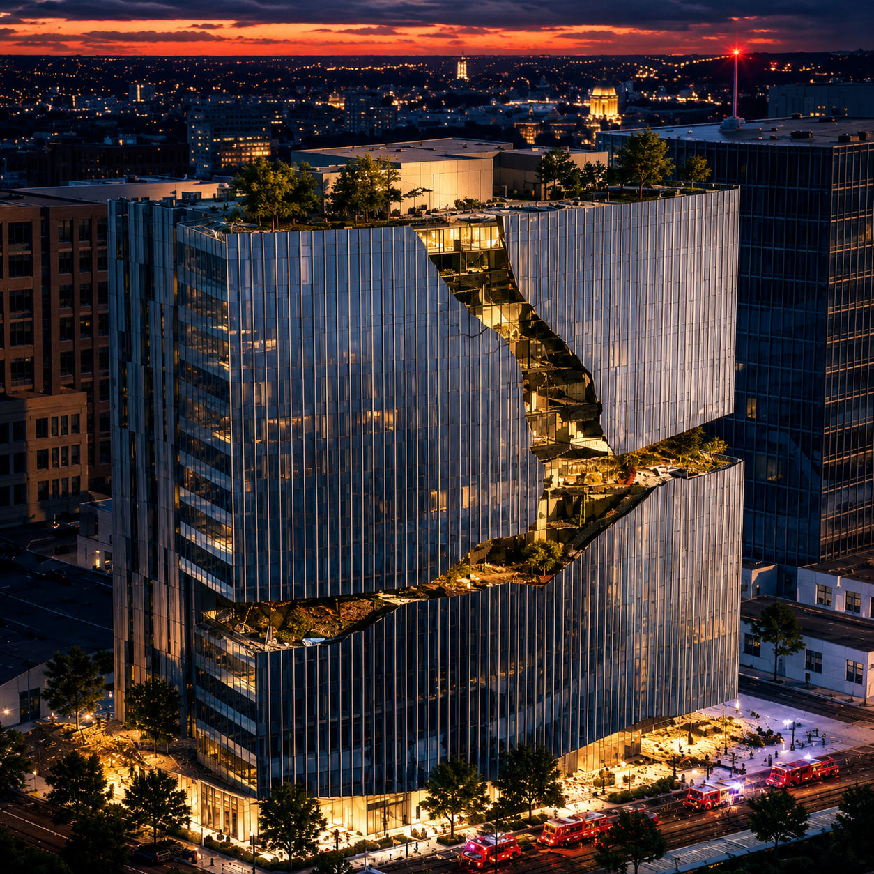 One River North Denver luxury residential tower with slot canyon facade and matte black touchless restroom fixture planning